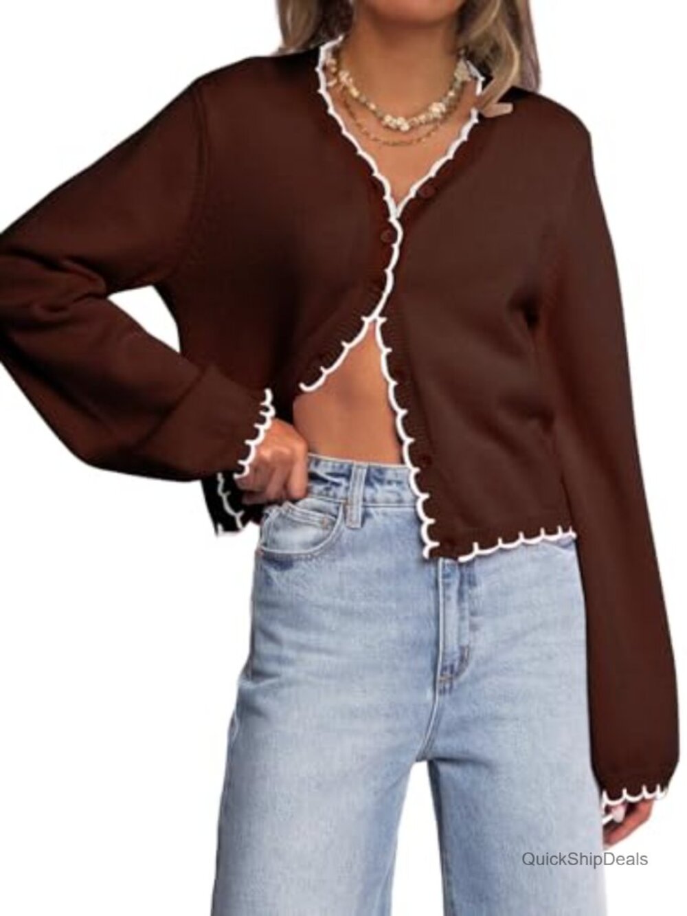 Women Long Sleeve Open Front Cropped Cardigan Knit Sweater